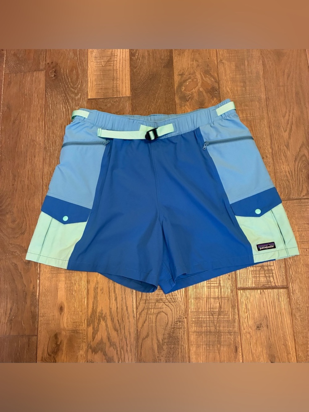 Patagonia Outdoor Everyday 4" Bayou Blue colorblock Cargo Shorts Women's Size L